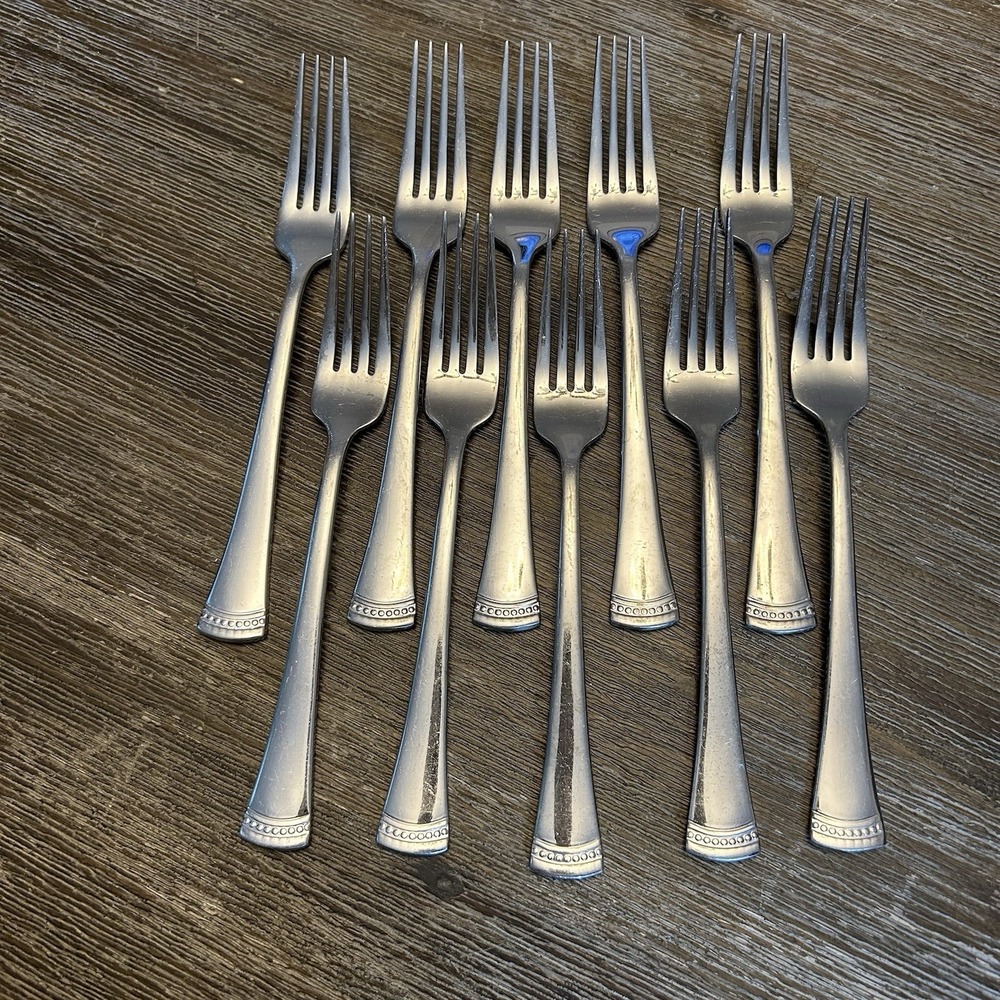 Lenox Portola 18/10 Stainless Steel Dinner Forks 8.25" Beaded Lot of 10